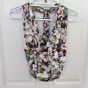 Guess Floral Halter Crop Top S | Y2K Cutout Back